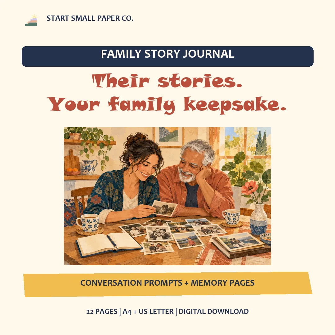 Family Story Journal cover and sample pages