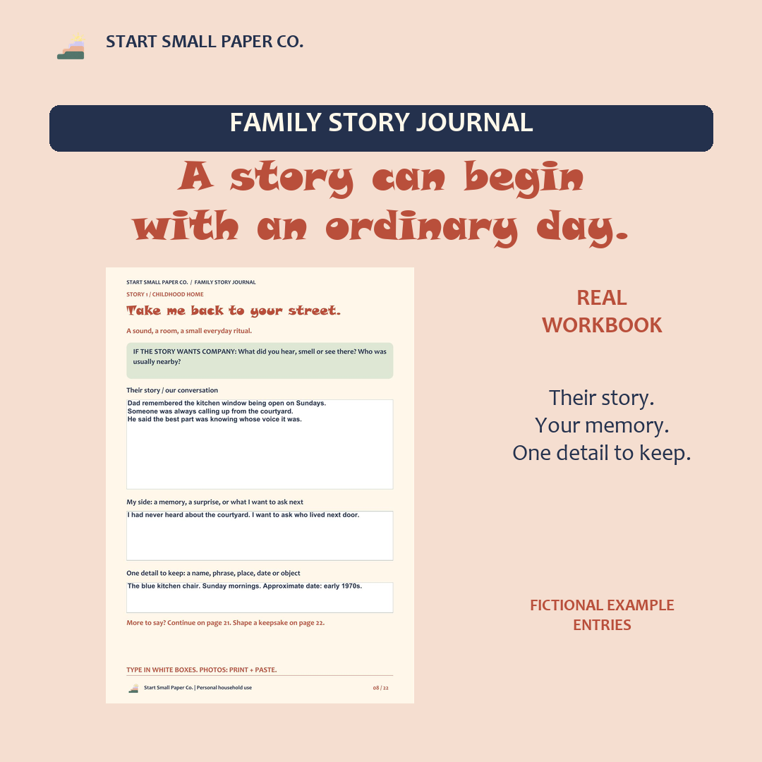 Family Story Journal: example from the prepared product files